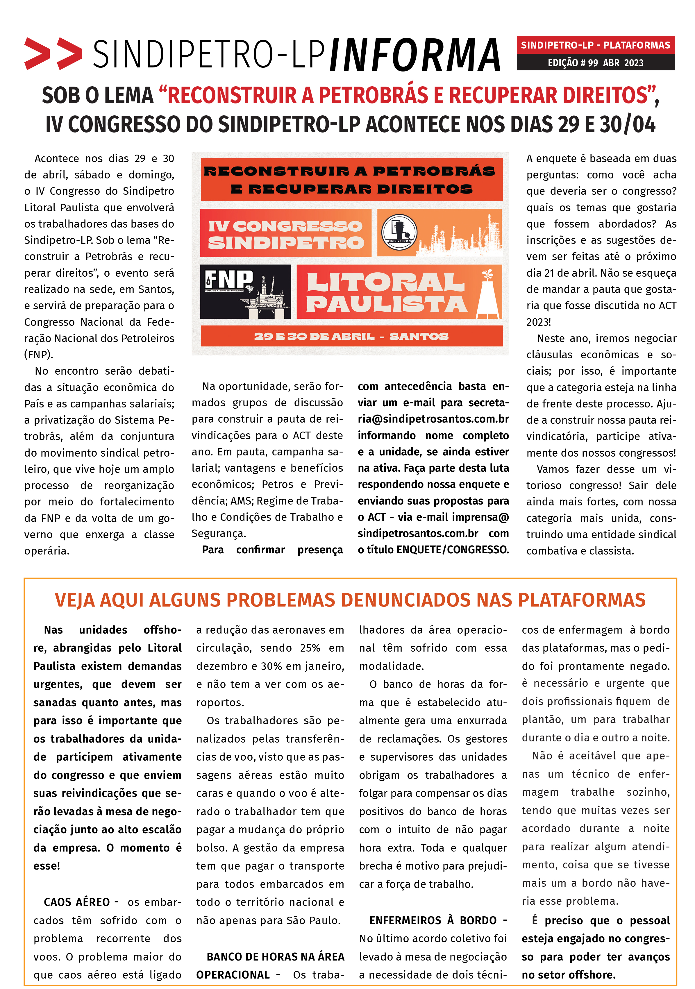 Boletim Sindipetro Informa n° 99 - Plataformas