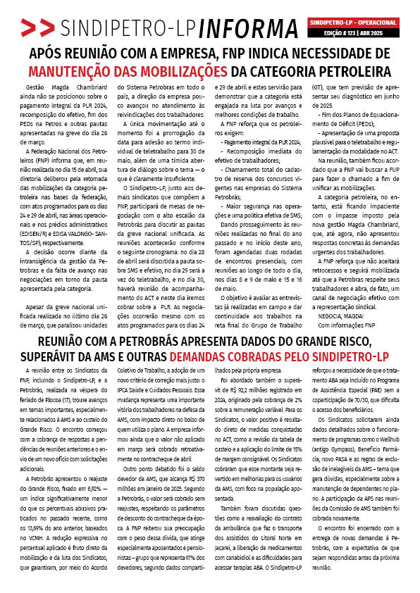 Boletim Sindipetro Informa n 173 - Operacionais