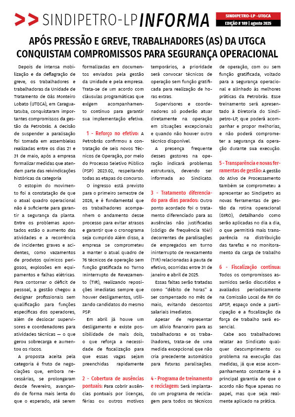 Boletim Sindipetro Informa n 189 - UTGCA