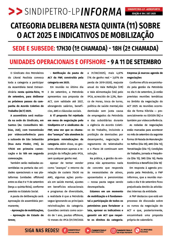 Boletim Sindipetro Informa n 194 - ACT