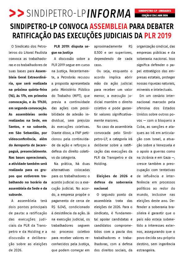 Boletim Sindipetro Informa nº 226 - Unidades