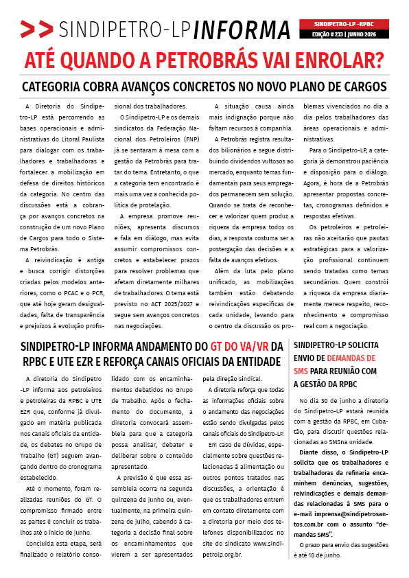 Boletim Sindipetro Informa nº 233 - RPBC