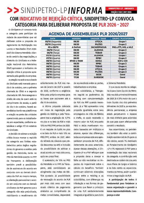 Boletim Sindipetro Informa n° 249 - Unidades