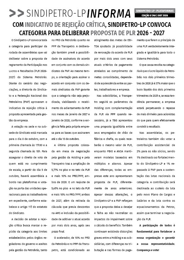 Boletim Sindipetro Informa nº 248 - Plataformas
