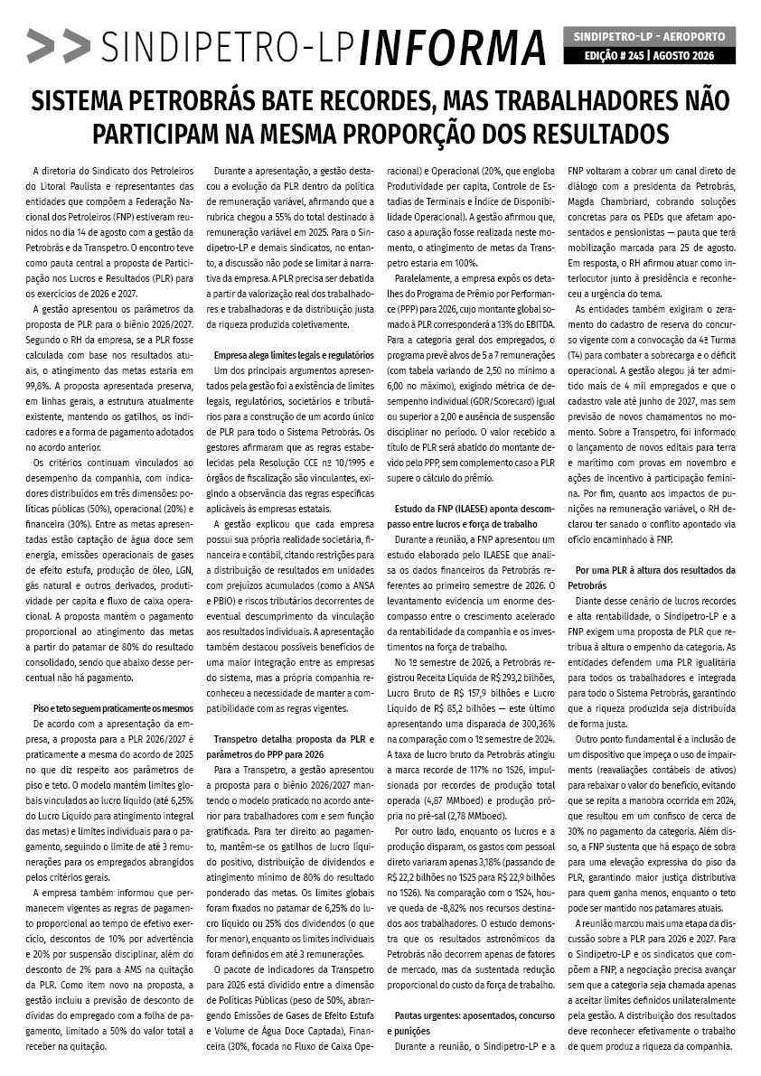Boletim Sindipetro Informa nº 245 - Plataformas
