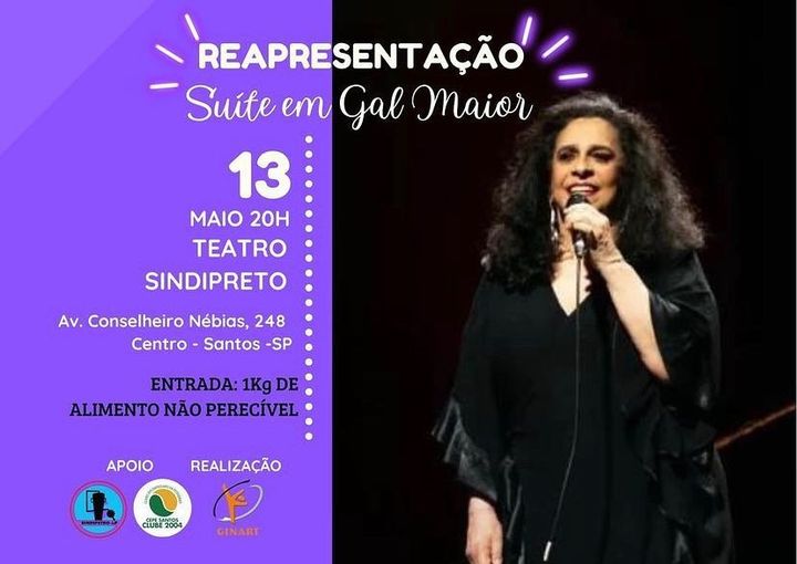 Show artístico “Suíte em Gal Maior” será apresentado no teatro do Sindipetro-LP no próximo dia 13 de maio