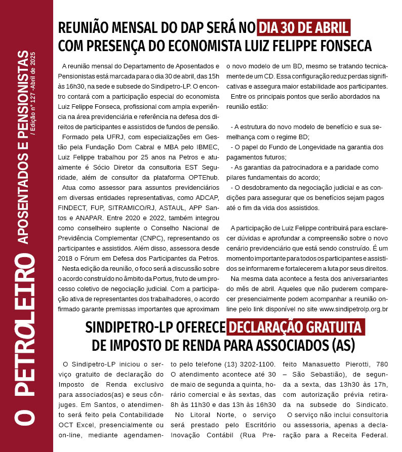 Voc leu a verso digital do Boletim "O petroleiro" n 127 do Departamento de Aposentados e Pensionistas?