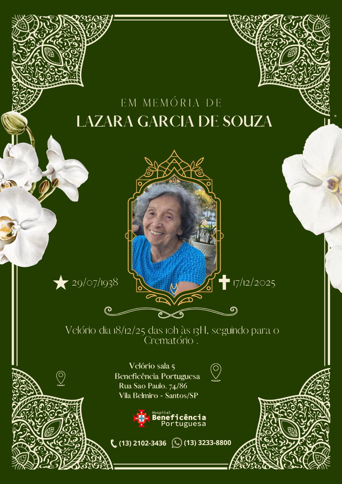 Sindipetro-LP lamenta o falecimento de Lázara Garcia de Souza, mãe do petroleiro aposentado Valmir de Souza
