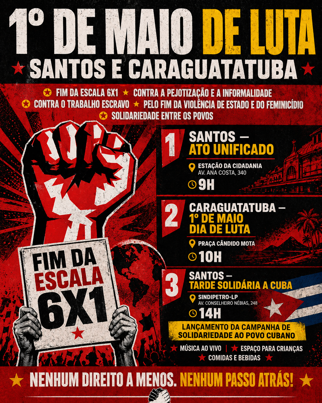 1� de Maio � dia de luta e mobiliza��o: Sindipetro Litoral Paulista participa de atos em Santos e Caraguatatuba