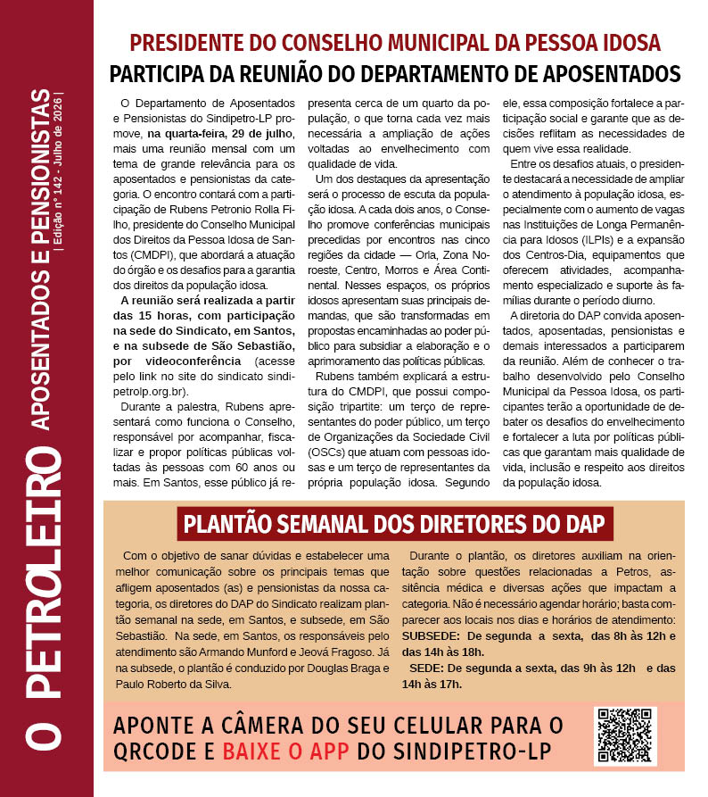 VOC� J� LEU A VERS�O DIGITAL DO BOLETIM "O PETROLEIRO" N� 142 ESPECIAL APOSENTADOS E PENSIONISTAS?