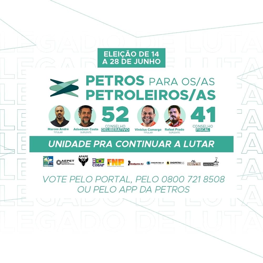 Confira os oito motivos para votar nas Chapas 52 e 41 "Petros para os/as petroleiros/as "