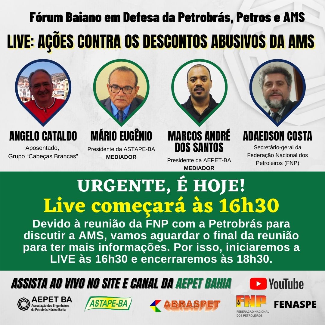 Aepet-Bahia promove live sobre aes contra descontos abusivos da AMS