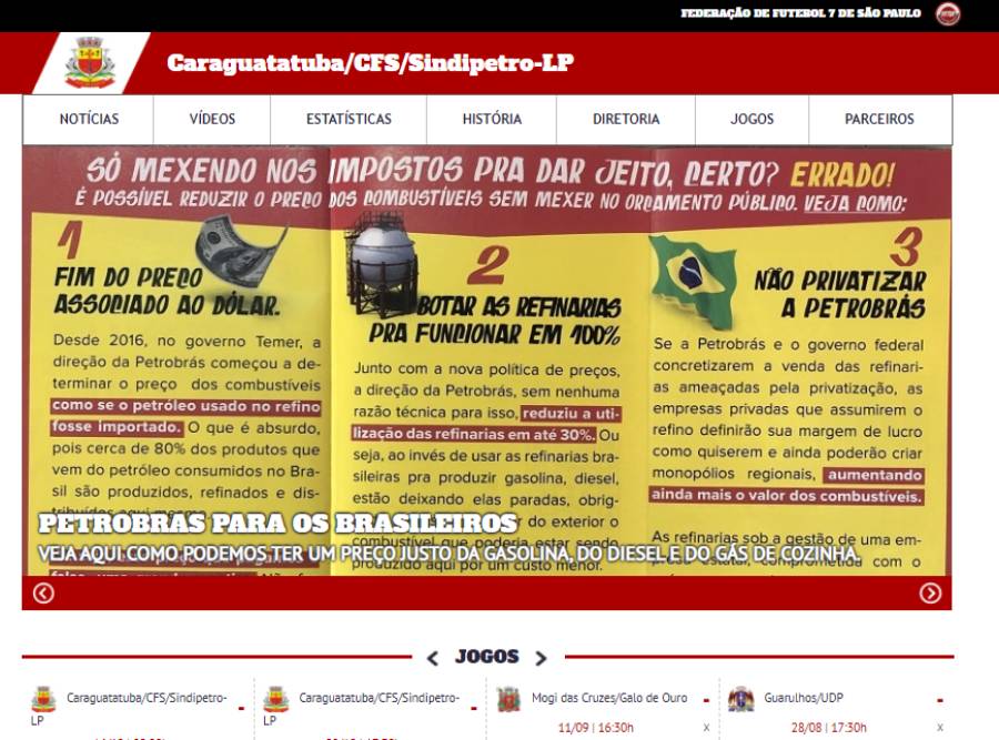 Campanha Petrobrs para os Brasileiros ganha destaque na pgina do Paulisto 2021