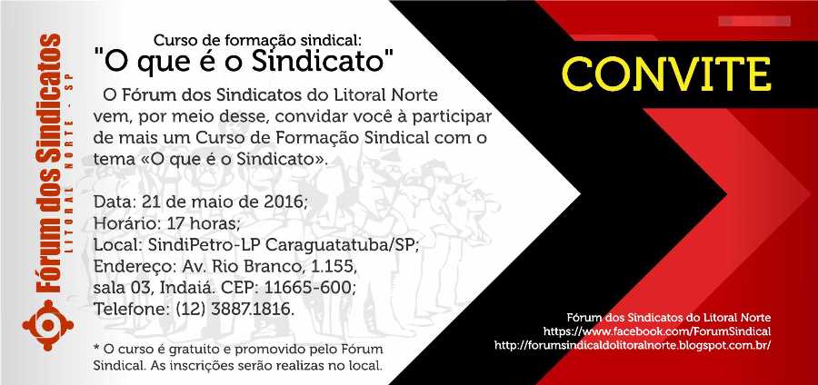 Frum dos Sindicatos realiza Curso de Formao Sindical gratuito em Caraguatatuba